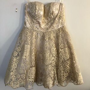 Gold Lace Strapless Dress